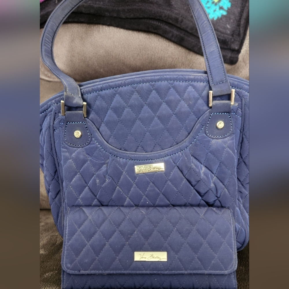 Vera Bradley Navy Quilted Handbag and Wallet Set